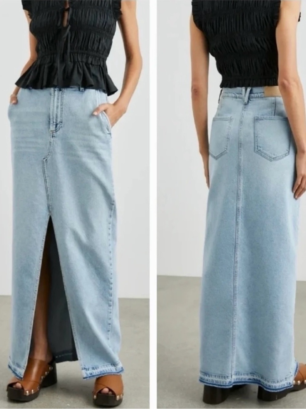 Rails Manhattan Split Front Maxi Denim Skirt in Reef Let Down Hem Size 27
